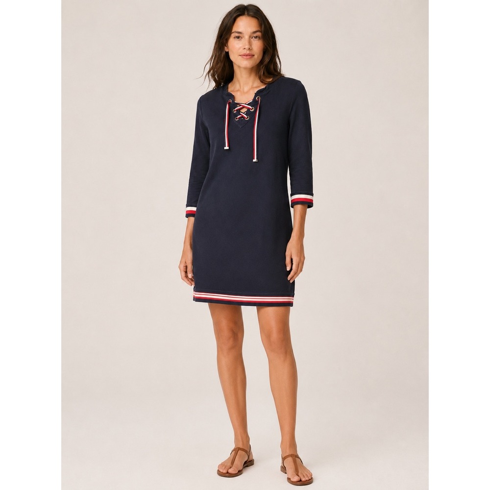 Tommy Hilfiger Women Sweatshirt Dress Size M Navy Blue Nautical Preppy FLAWS